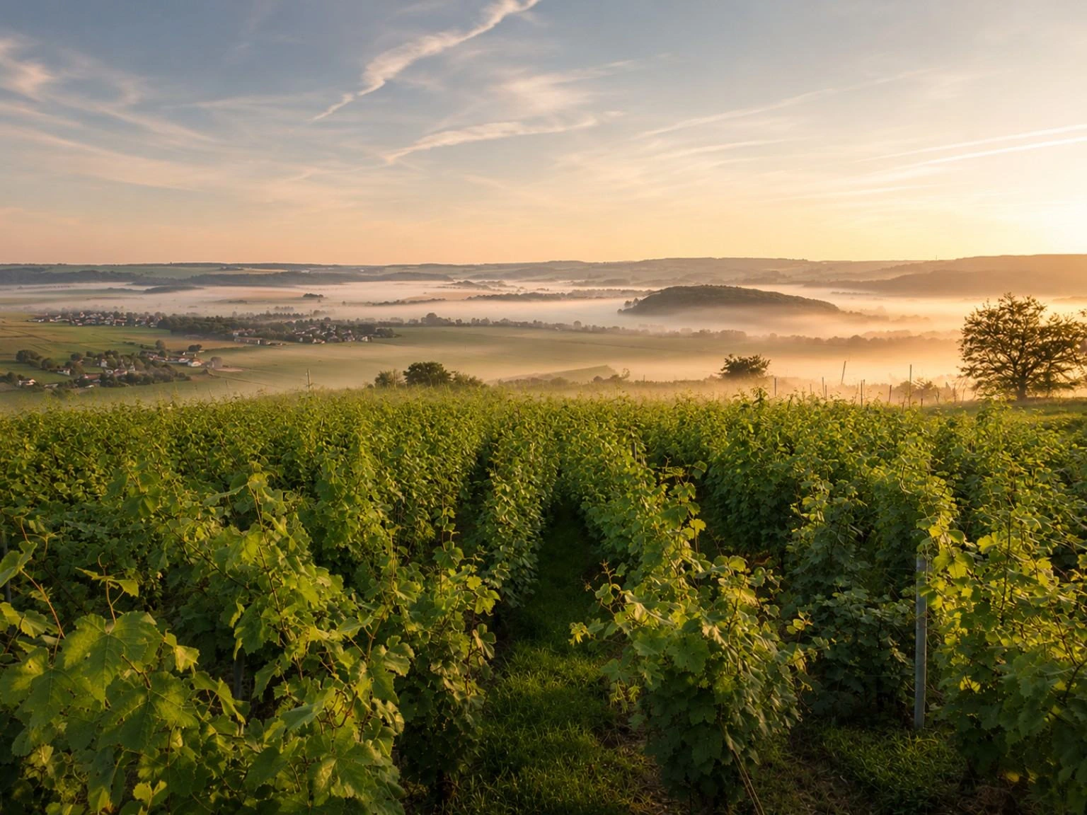 Vue panoramique depuis le Mont de Bonneil sur la vallée de la Marne et les vignobles de Champagne