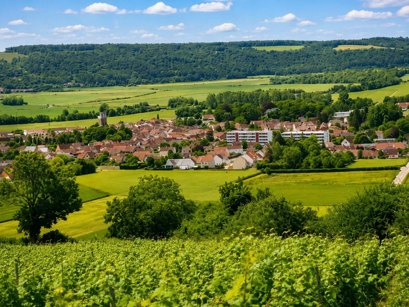 Vue panoramique sur Charly-sur-Marne, les vignobles et la vallée de la Marne